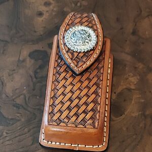 Vintage Handcrafted Leather Piece Clip with Silver Accent